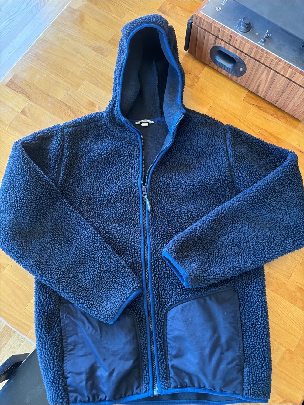 Lands' End Navy Blue Sherpa Hooded Puffer Jacket -Large